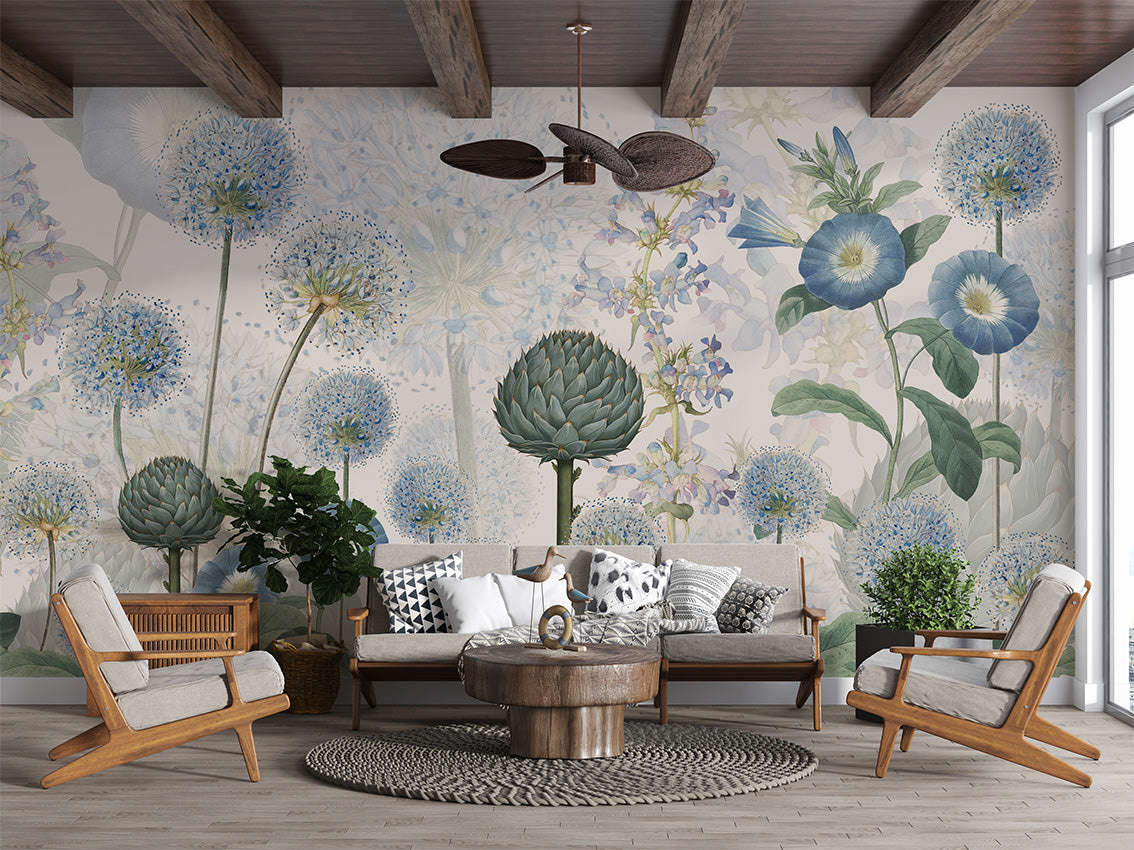 Blue Wild Meadow Mural