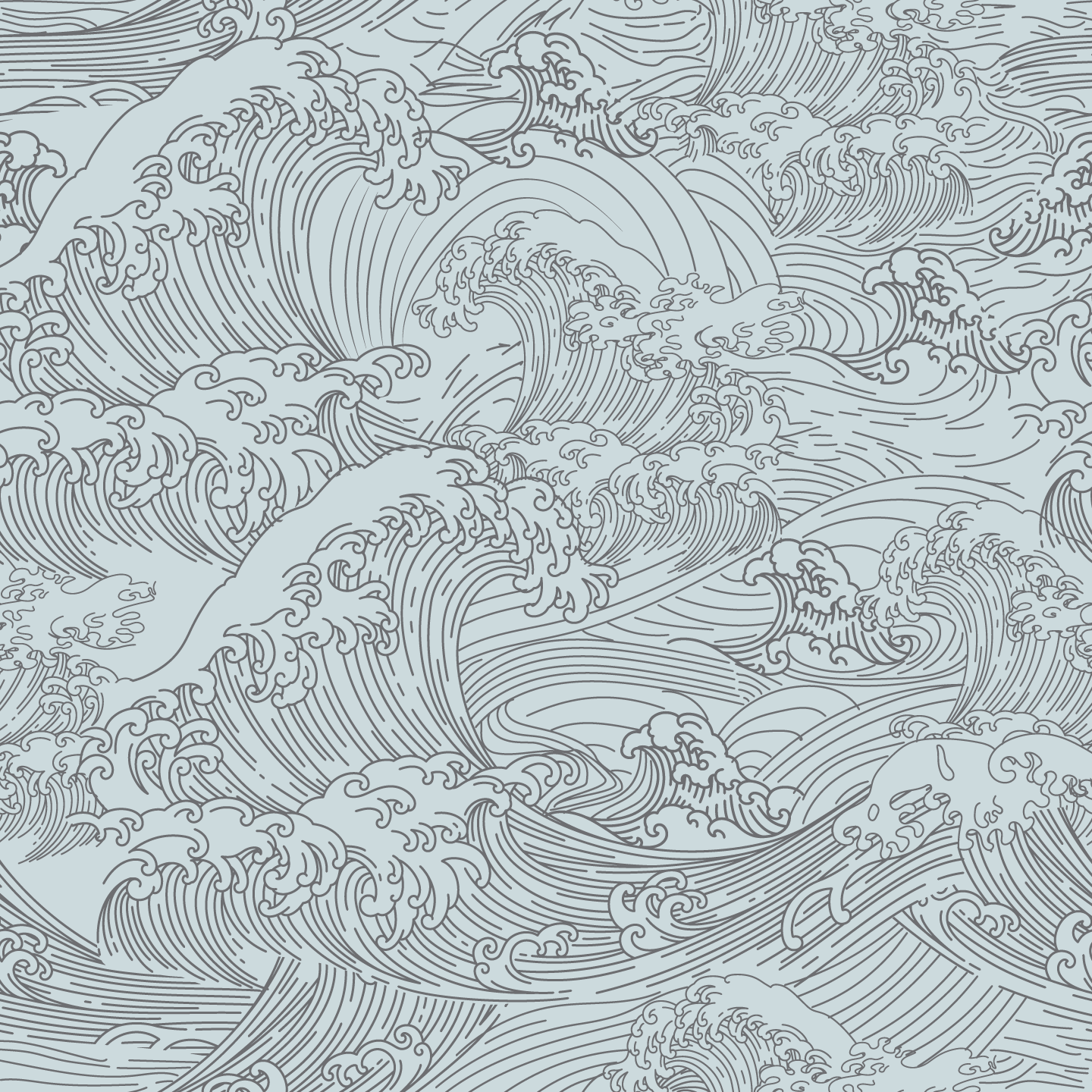 Black hokusai wave pattern on light blue background easy to install and remove peel and stick custom wallpaper available in different lengths/sizes locally created and printed in Canada Artichoke wallpaper. Washable, durable, commercial grade, removable and waterproof.