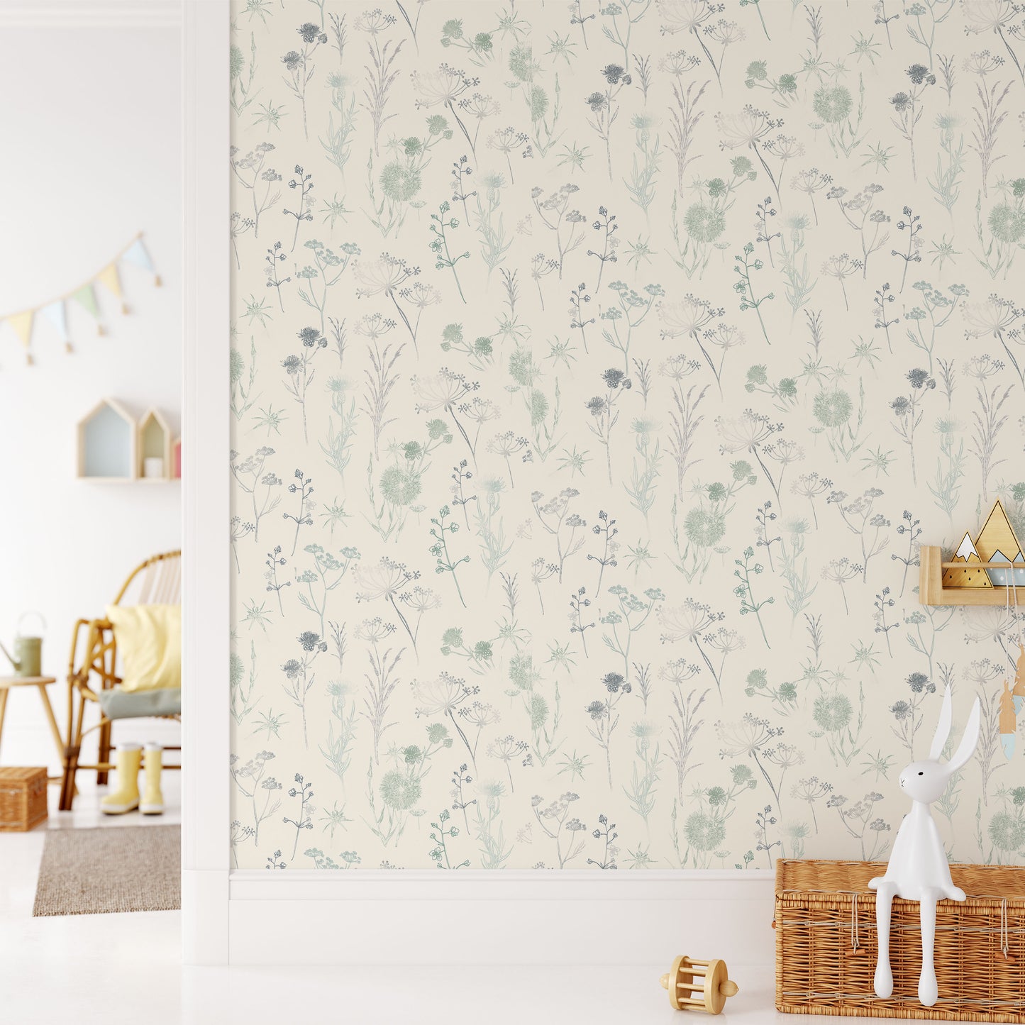 Cream grasses green foliage, leaves, plants on beige/cream background easy to install and remove peel and stick custom wallpaper available in different lengths/sizes locally created and printed in Canada. Removable, washable, durable, commercial grade, customizable and water proof.