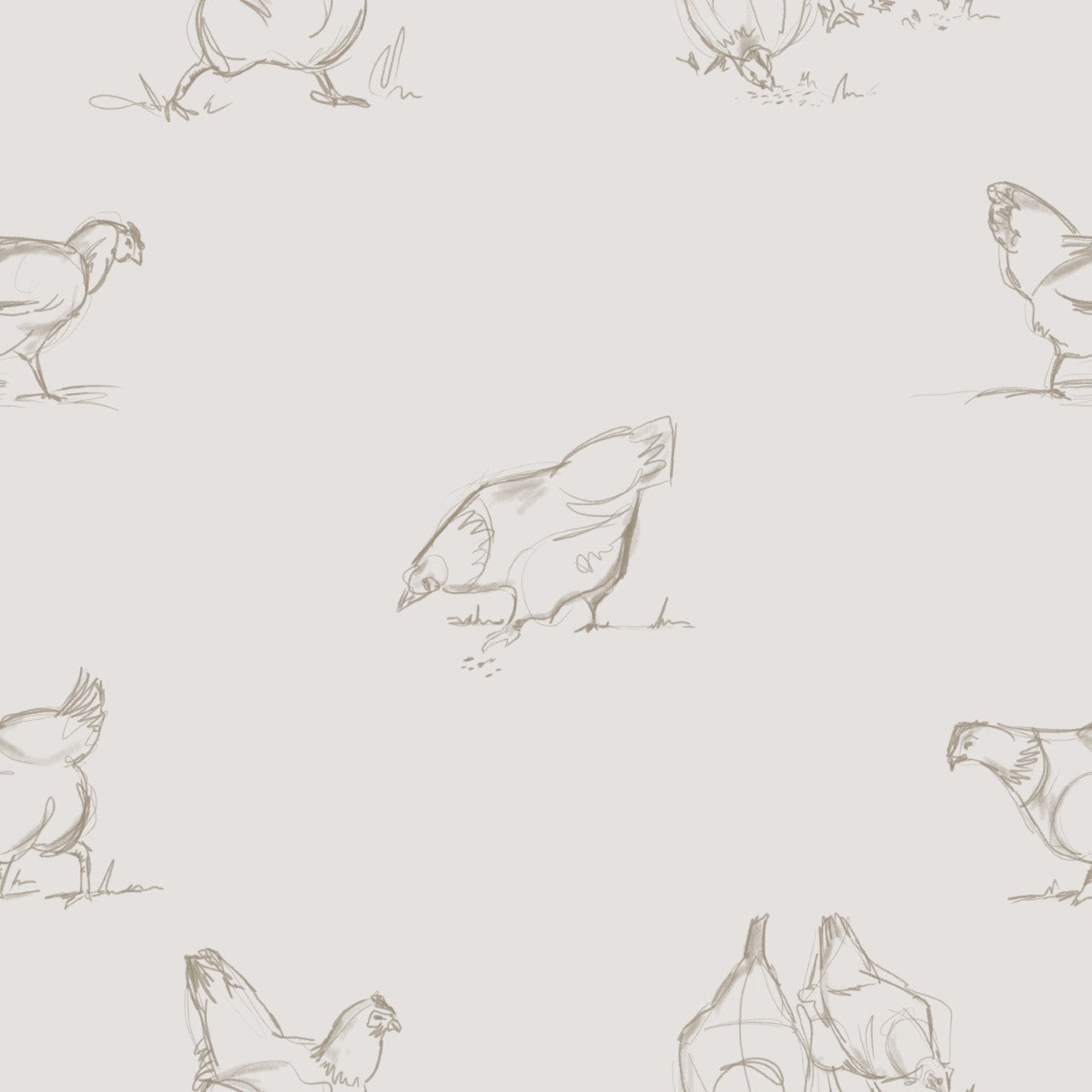 Light grey/gray chicken pattern on cream background easy to install and remove peel and stick custom wallpaper available in different lengths/sizes locally created and printed in Canada Artichoke wallpaper. Washable, durable, commercial grade, removable and waterproof.