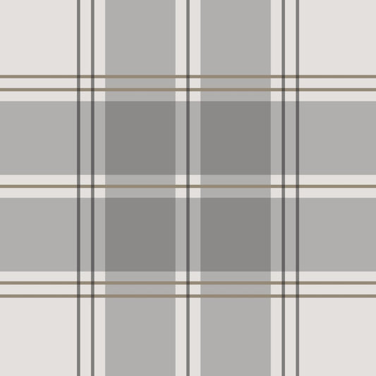 Timeless plaid grey/gray large scale print easy to install and remove peel and stick custom wallpaper available in different lengths/sizes locally created and printed in Canada wallpaper. Washable, durable, commercial grade, removable and waterproof.