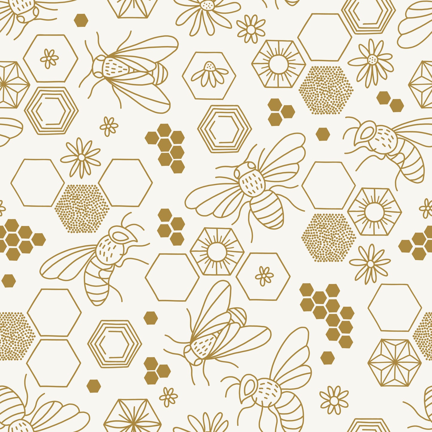 Cute honey bee and honeycomb geometric gold/yellow pattern on white background easy to install and remove peel and stick custom wallpaper available in different lengths/sizes locally created and printed in Canada Artichoke wallpaper. Washable, durable, commercial grade, removable and waterproof.