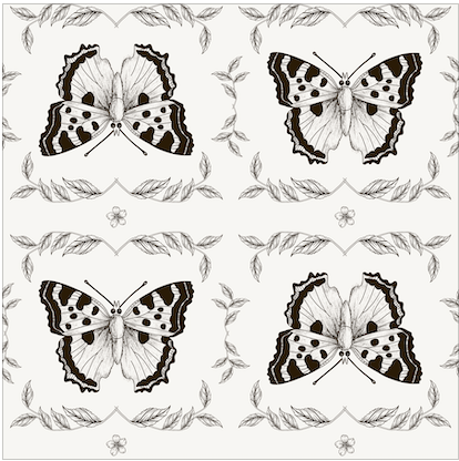 Black butterflies on white background easy to install and remove peel and stick custom wallpaper available in different lengths/sizes locally created and printed in Canada. Removable, washable, durable, commercial grade, customizable and water proof.