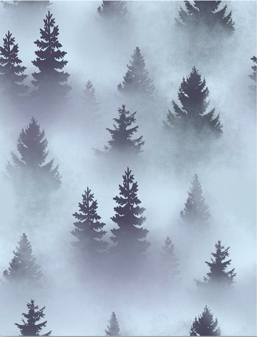 Fog forest with white fog background easy to install and remove peel and stick custom wallpaper available in different lengths/sizes locally created and printed in Canada. Removable, washable, durable, commercial grade, customizable and water proof.