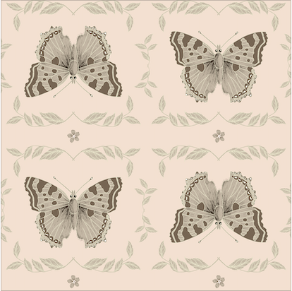 Neutral butterflies on rose/pink background easy to install and remove peel and stick custom wallpaper available in different lengths/sizes locally created and printed in Canada. Removable, washable, durable, commercial grade, customizable and water proof.