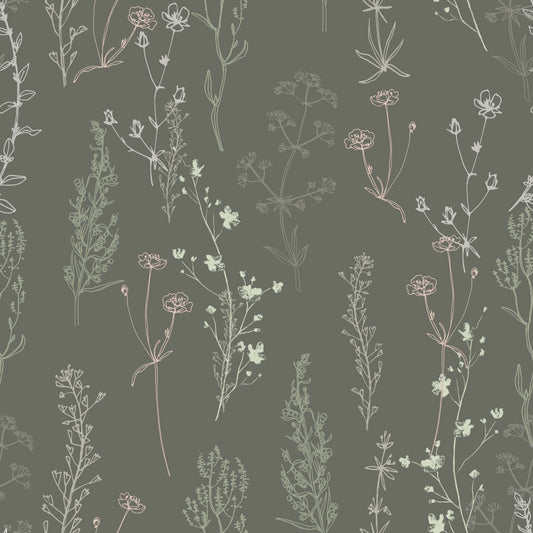 Cream foliage baby's breath plant pattern on green background easy to install and remove peel and stick custom wallpaper available in different lengths/sizes locally created and printed in Canada Artichoke wallpaper. Washable, durable, commercial grade, removable and waterproof.