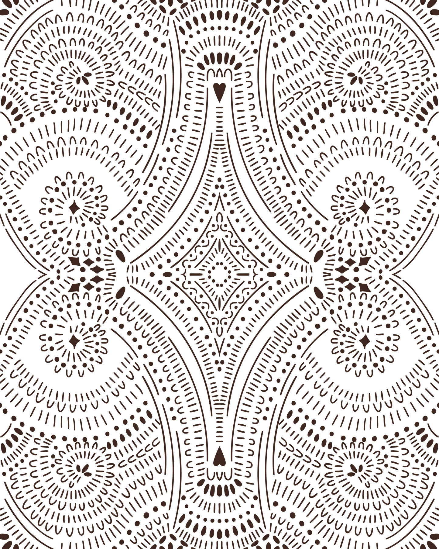 Various black henna designs on white background easy to install and remove peel and stick custom wallpaper available in different lengths/sizes locally created and printed in Canada Artichoke wallpaper. Washable, durable, commercial grade, removable and waterproof.