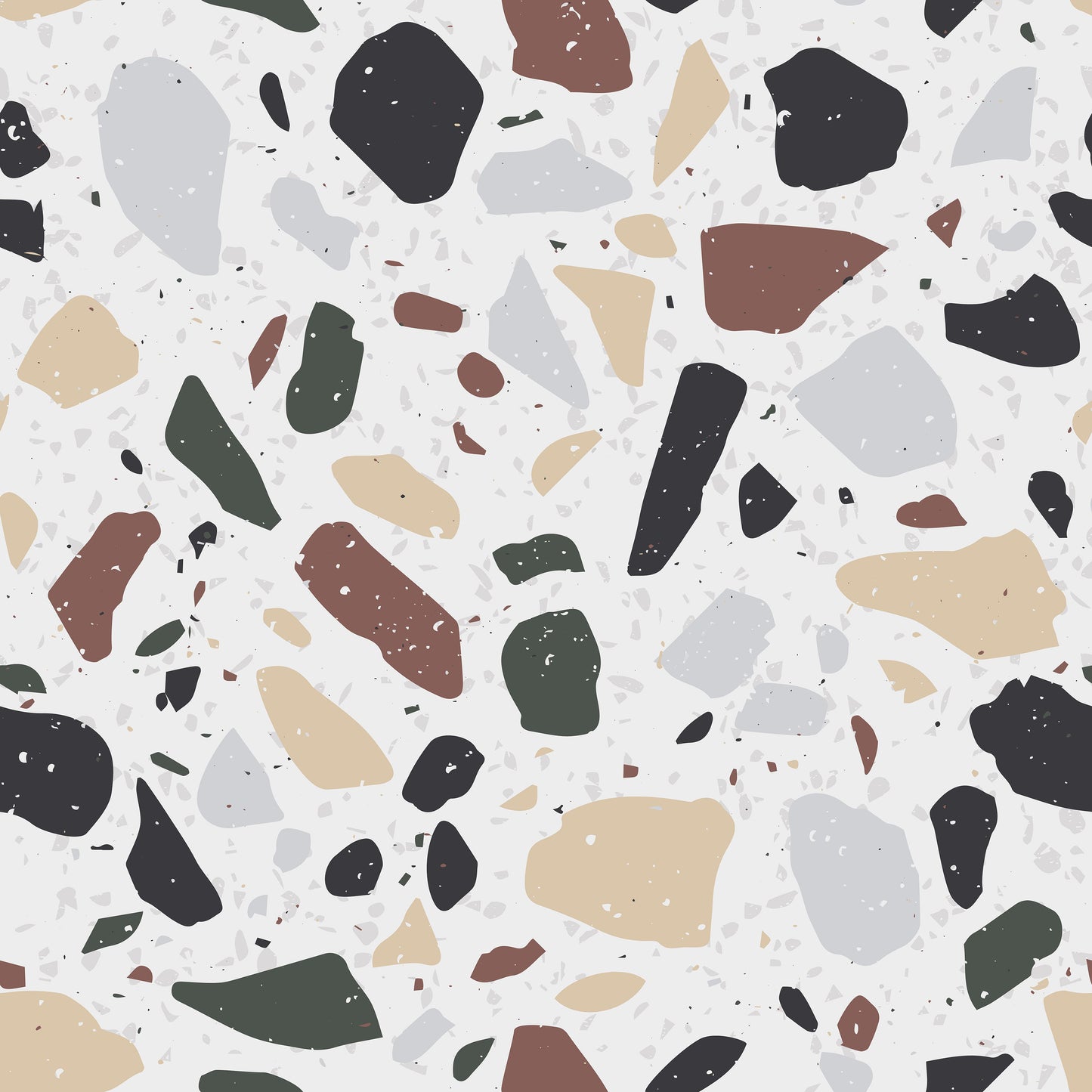Brown, cream & teal terrazzo large print on cream background easy to install and remove peel and stick custom wallpaper available in different lengths/sizes locally created and printed in Canada wallpaper. Washable, durable, commercial grade, removable and waterproof.