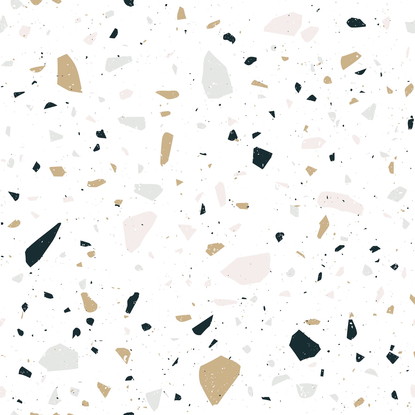 Trendy navy blue, grey/gray and beige terrazzo medium print on white background easy to install and remove peel and stick custom wallpaper available in different lengths/sizes locally created and printed in Canada wallpaper. Washable, durable, commercial grade, removable and waterproof.